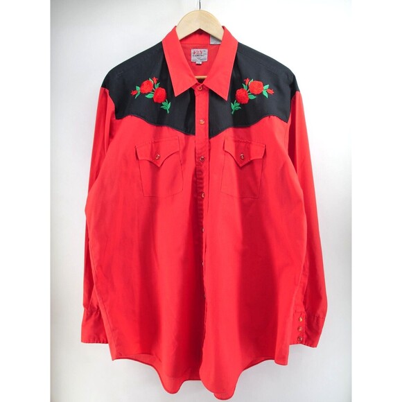 Ely Diamond‎ Western ranch shirt men's size 2XL red roses snap buttons - Picture 2 of 10